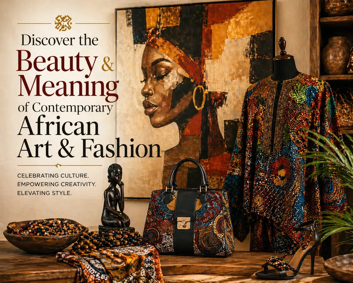 Explore the rich world of contemporary African art and fashion with stunning abstract oil paintings and elegant tradi…