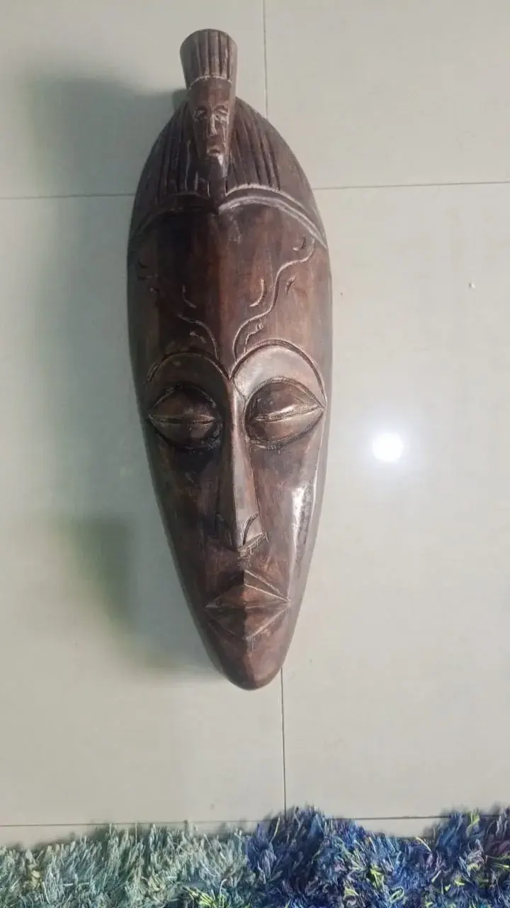 Prosperity Carved Wooden Wall Mask, Ghana Sese Wood, 45cm