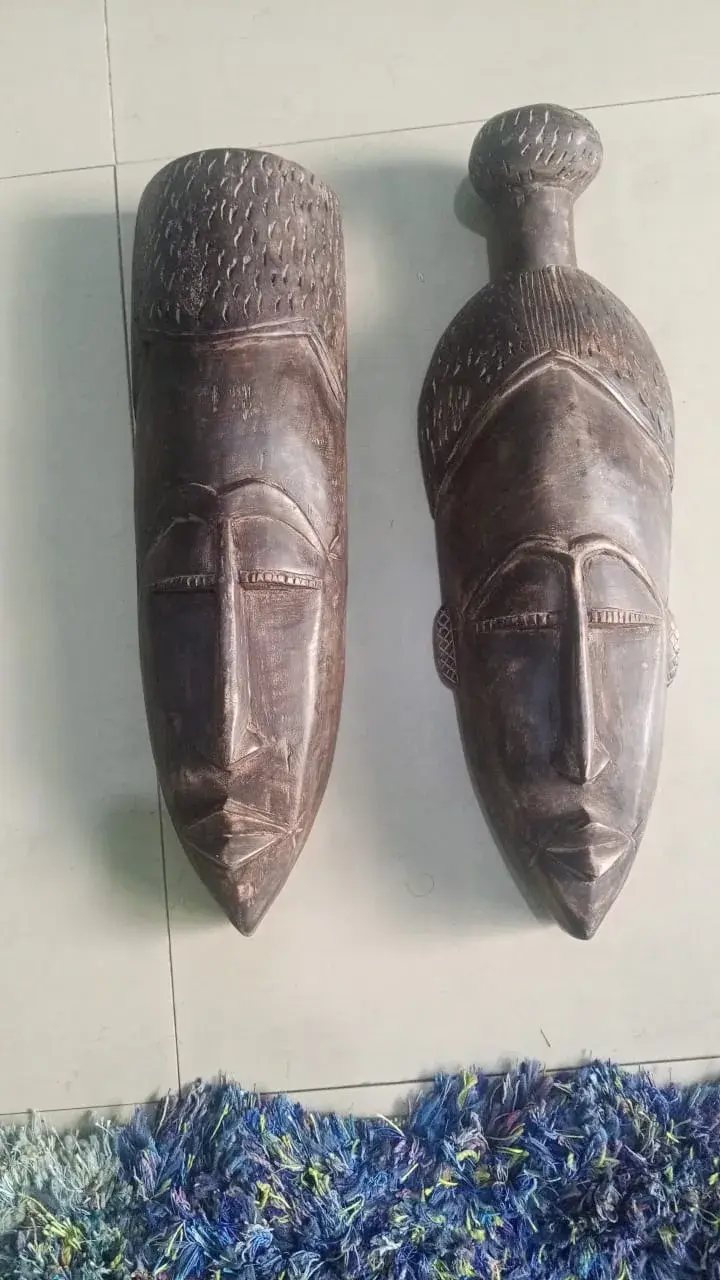 Dark Wood Male and Female Mask Pair