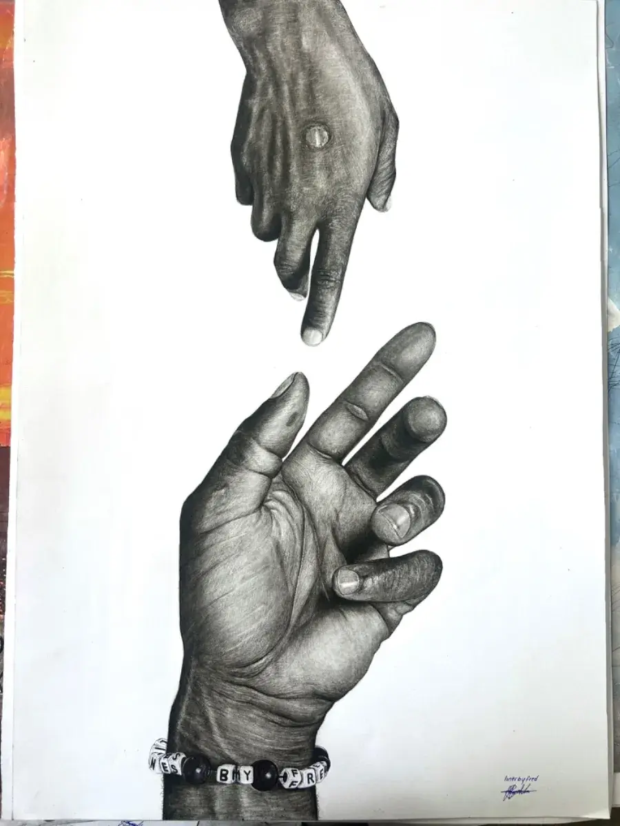 Reaching Hands, Charcoal Drawing