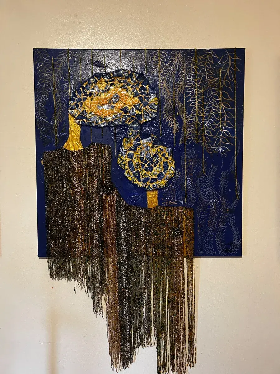 Beaded Mixed Media Contemporary Painting on Canvas – 70x70cm