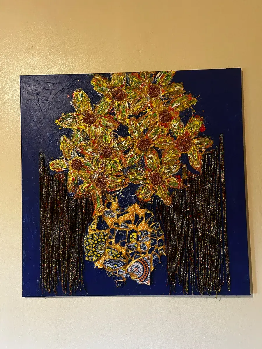 Handmade Beaded Ceramic Floral Wall Art – 70 × 70 cm
