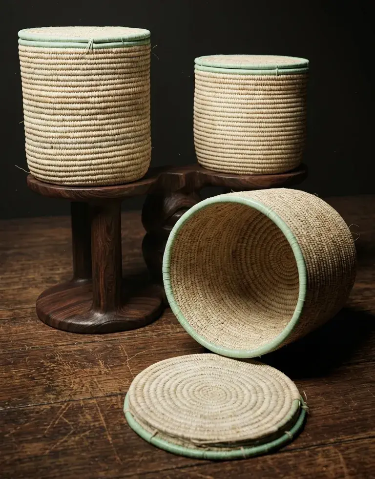 Small Handwoven Ethiopian Basket with Lid for Jewelry and Keepsakes