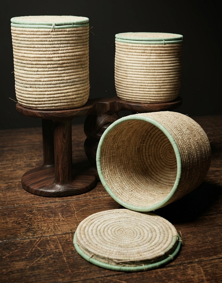 Small Handwoven Ethiopian Basket with Lid for Jewelry and Keepsakes