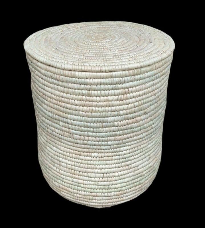 Large Handwoven Ethiopian Basket with Lid for Storage and Home Decor