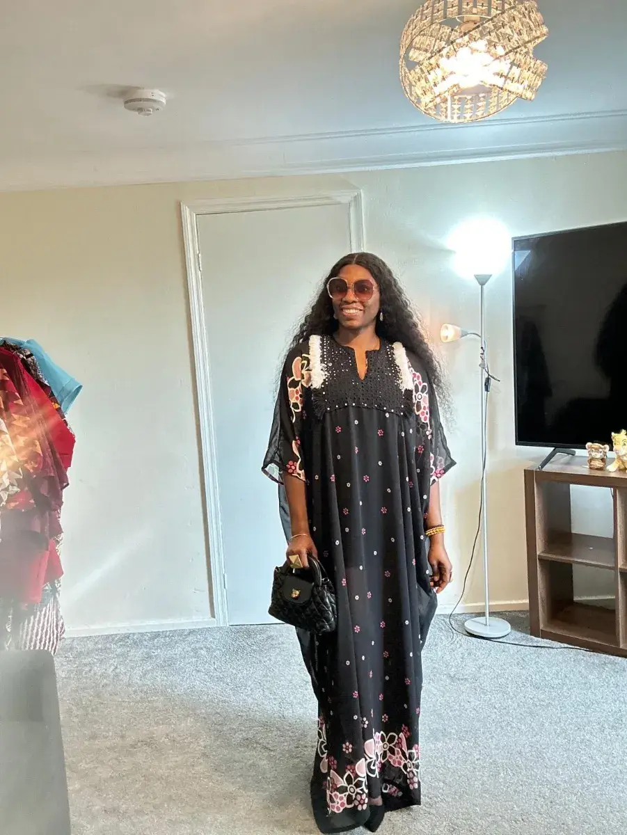 Black Chiffon Bubu Gown with Scarf