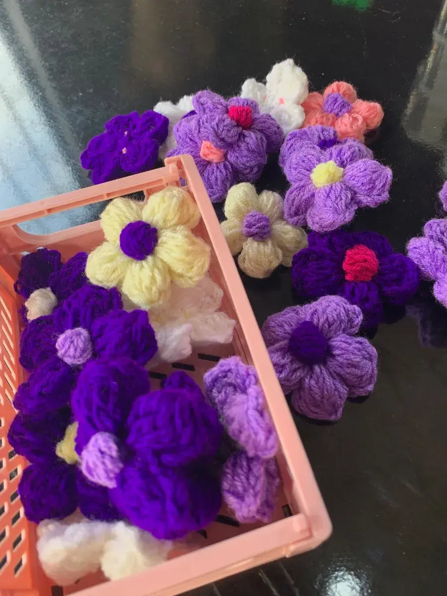 Crochet Puff Flowers, Set of 12