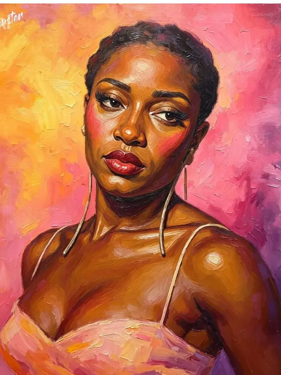 African Woman Portrait Canvas Wall Art - Gold and Pink 60 x 40cm