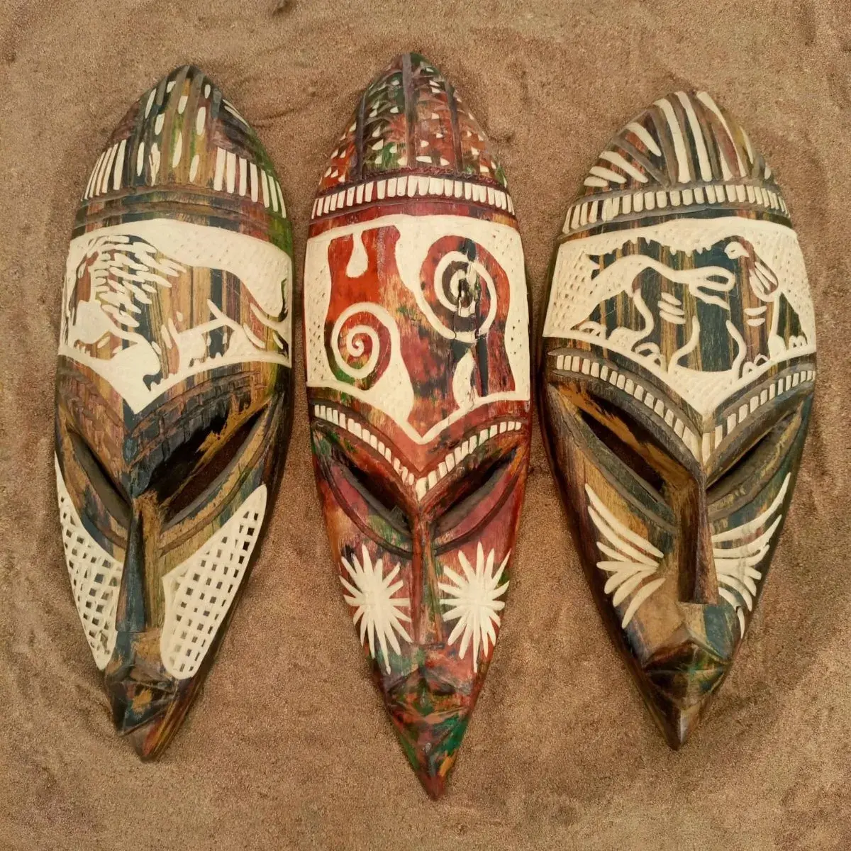 Set of 3 Carved Wooden Wall Masks