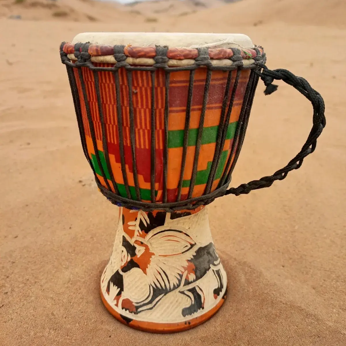 Small Djembe Drum, Kente and Lion
