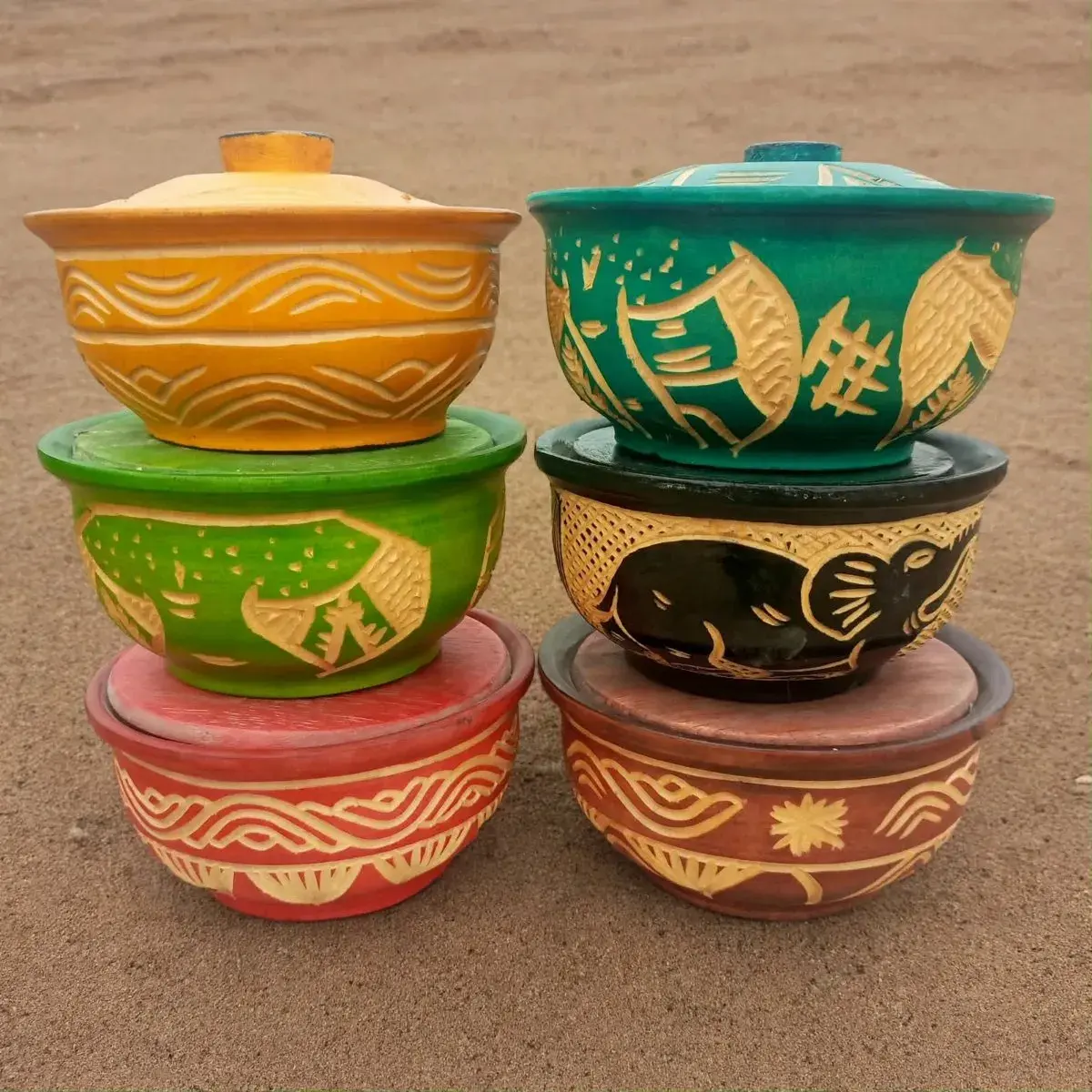 Wooden Bowls with Lids, Set of 6