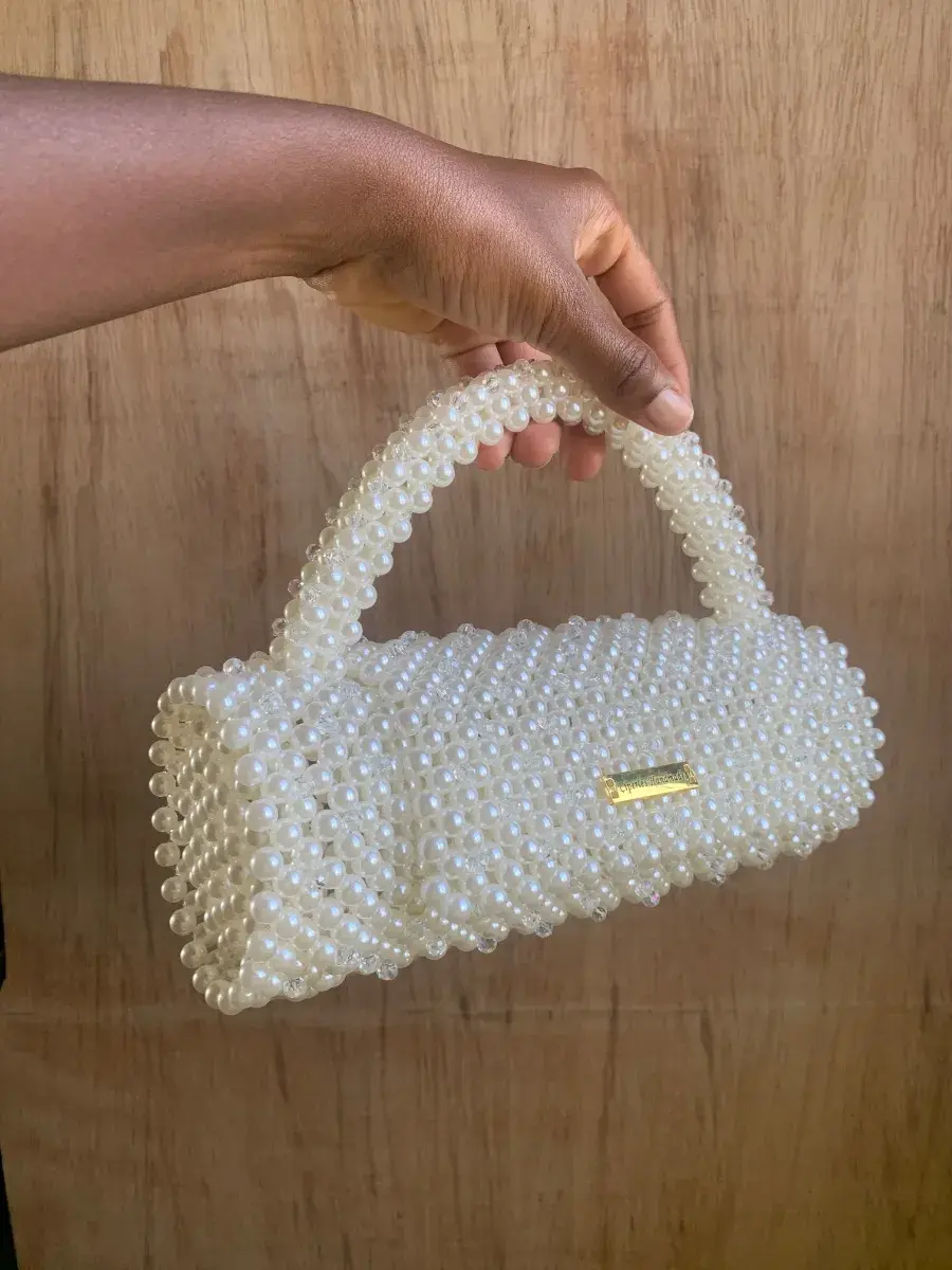Sushi Pearl Beaded Barrel Bag, Ivory, Handmade Purse