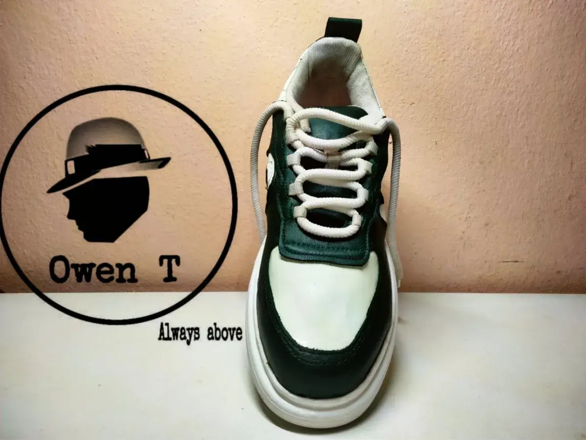 Handmade Green Leather Sneakers for Men - Cyrene Low Top Trainers