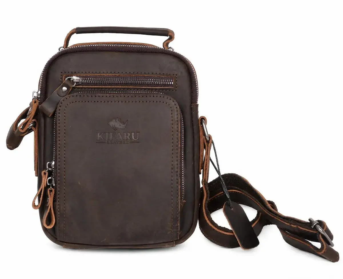 Leather Crossbody Bag, Kahawia