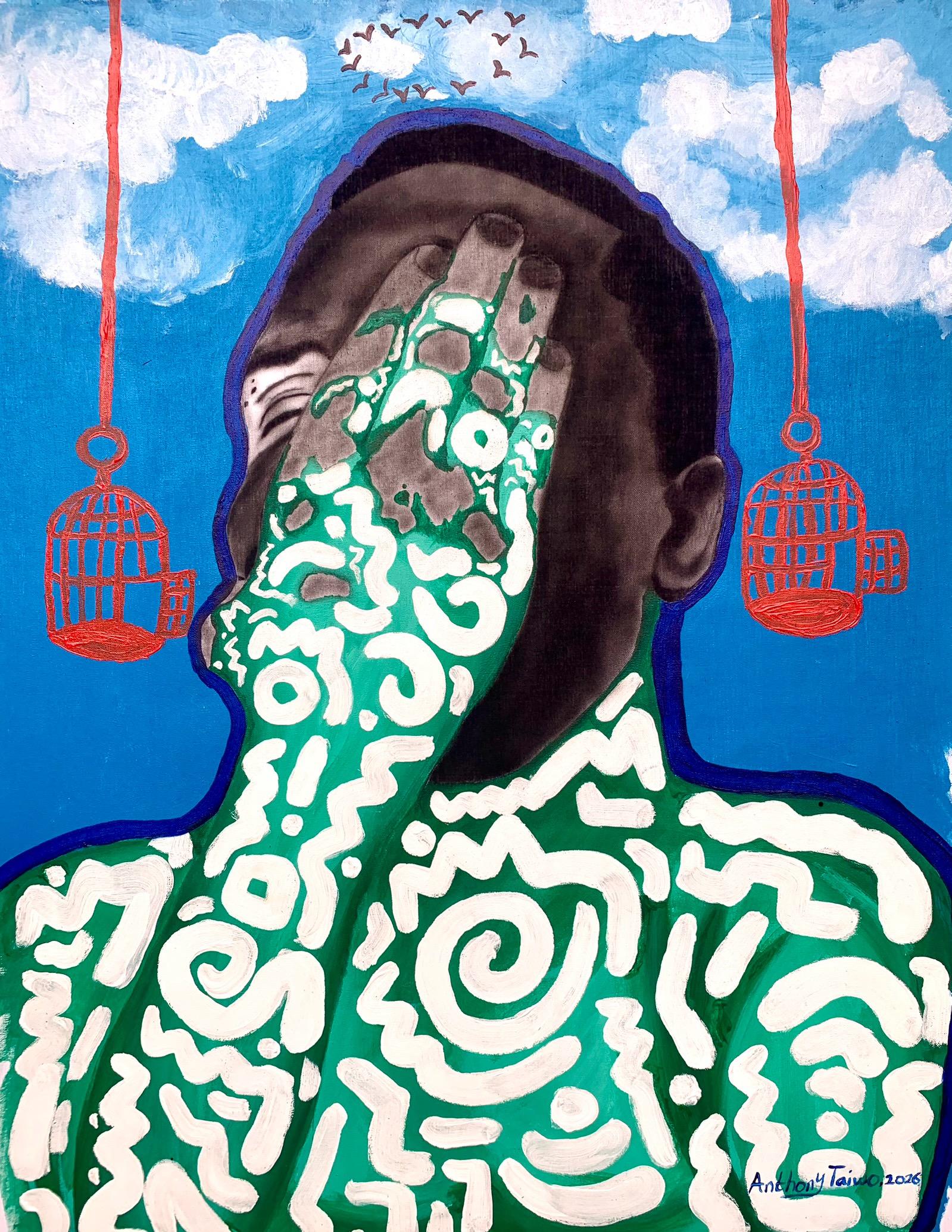 Stuck in Freedom – Original Painting on Mental Health and Inner Conflict | African Contemporary Art by CreativeThony