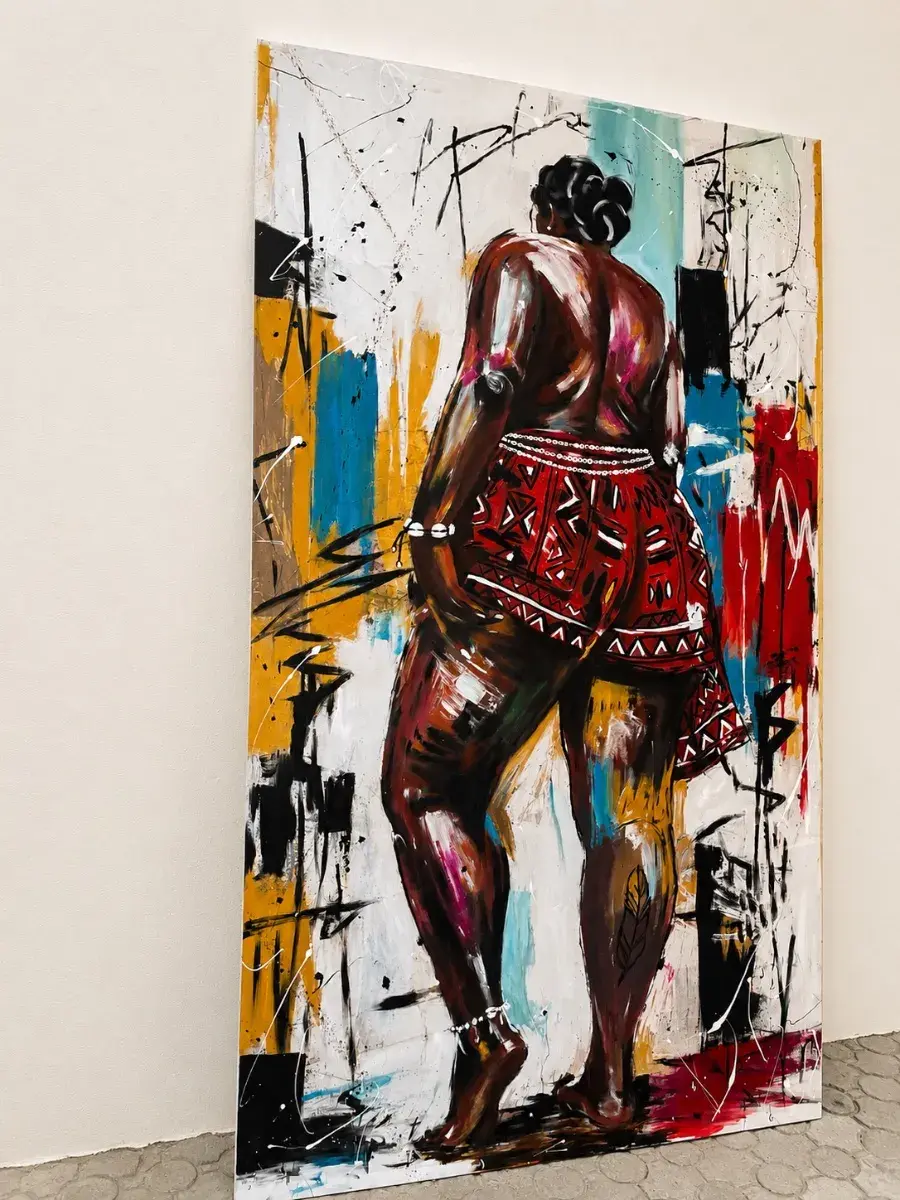 OMU | Large Original African Woman Painting, 4 x 6 ft Framed