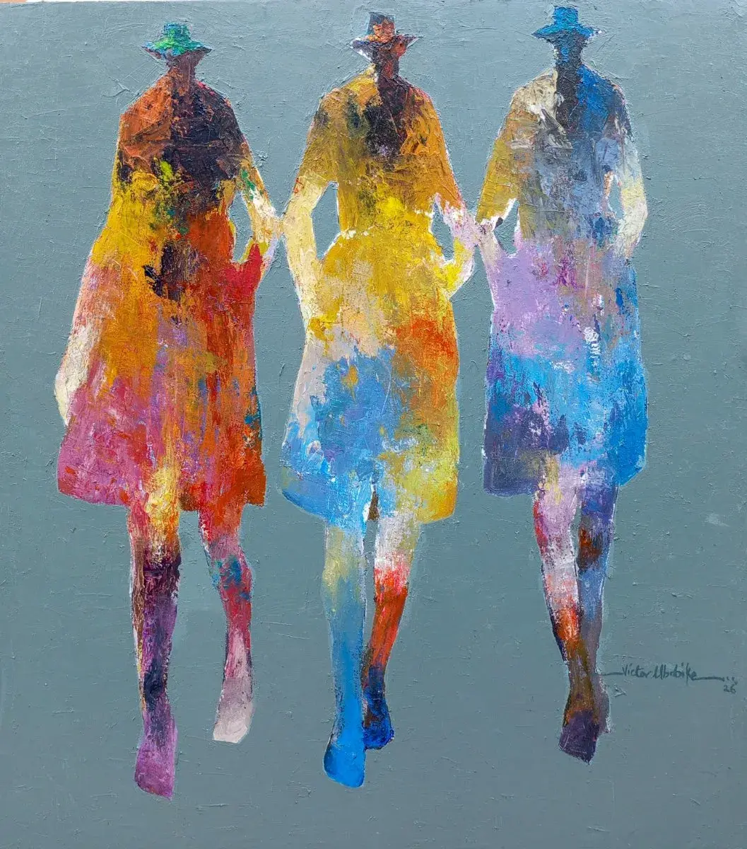 Grace in Threes - Original Geometric Abstract Acrylic Painting by Victor Ubabike