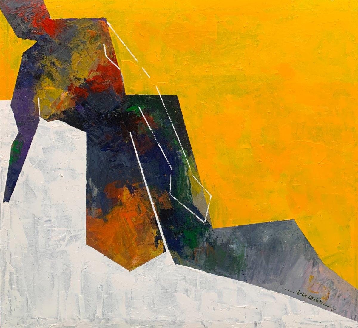 Leap – Original Geometric Figurative Acrylic Portrait on Canvas by Victor Ubabike | African Contemporary Art