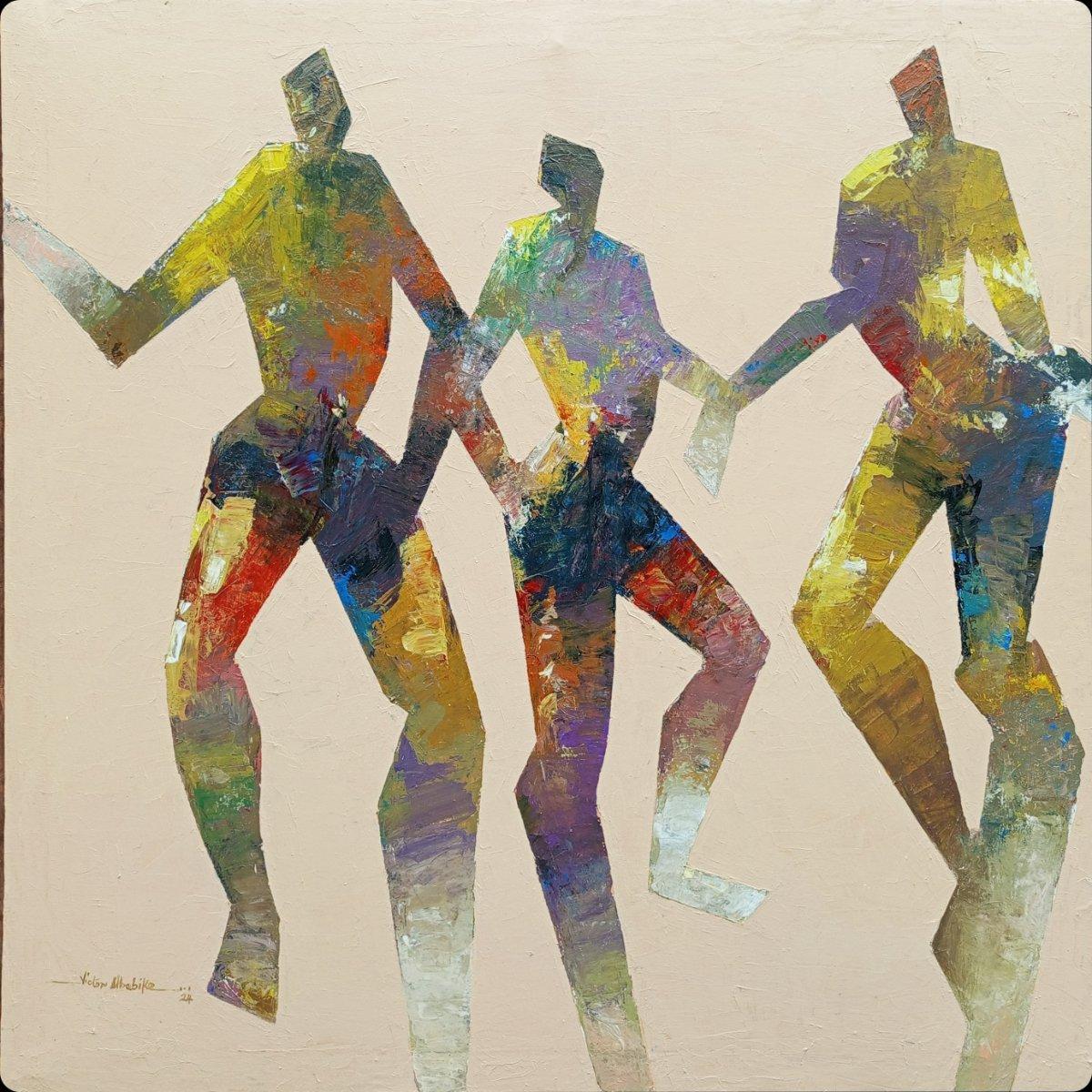 The pulse of Togetherness – Original Geometric Figurative Acrylic Portrait on Canvas by Victor Ubabike | African Contemporary Art