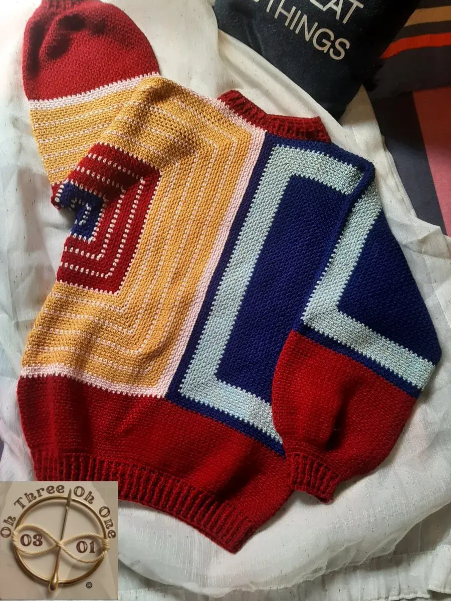 IcyHot Oversized Crochet Sweater - Geometric Colour Block