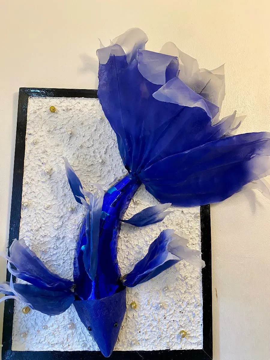 SIFA Blue Koi Fish, 3D Sequin and Organza Wall Art
