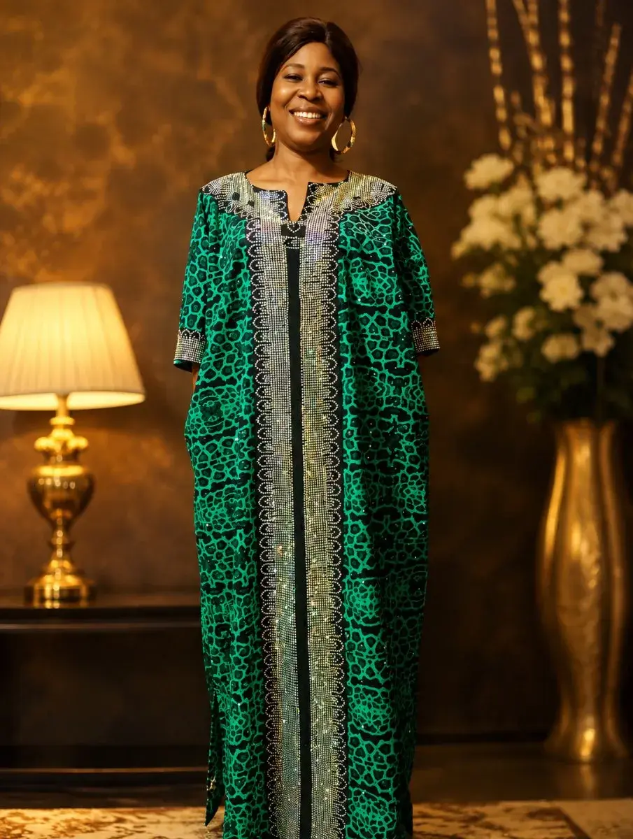 Embellished Ankara Bubu Gown - African Kaftan Maxi Dress