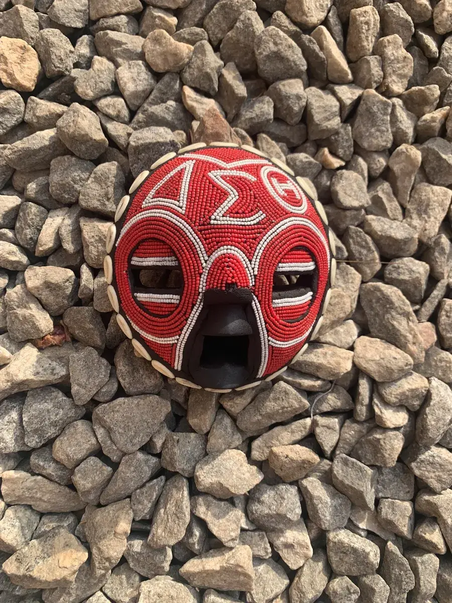 Greek Letter Beaded Wall Mask, Red and White, Ghana