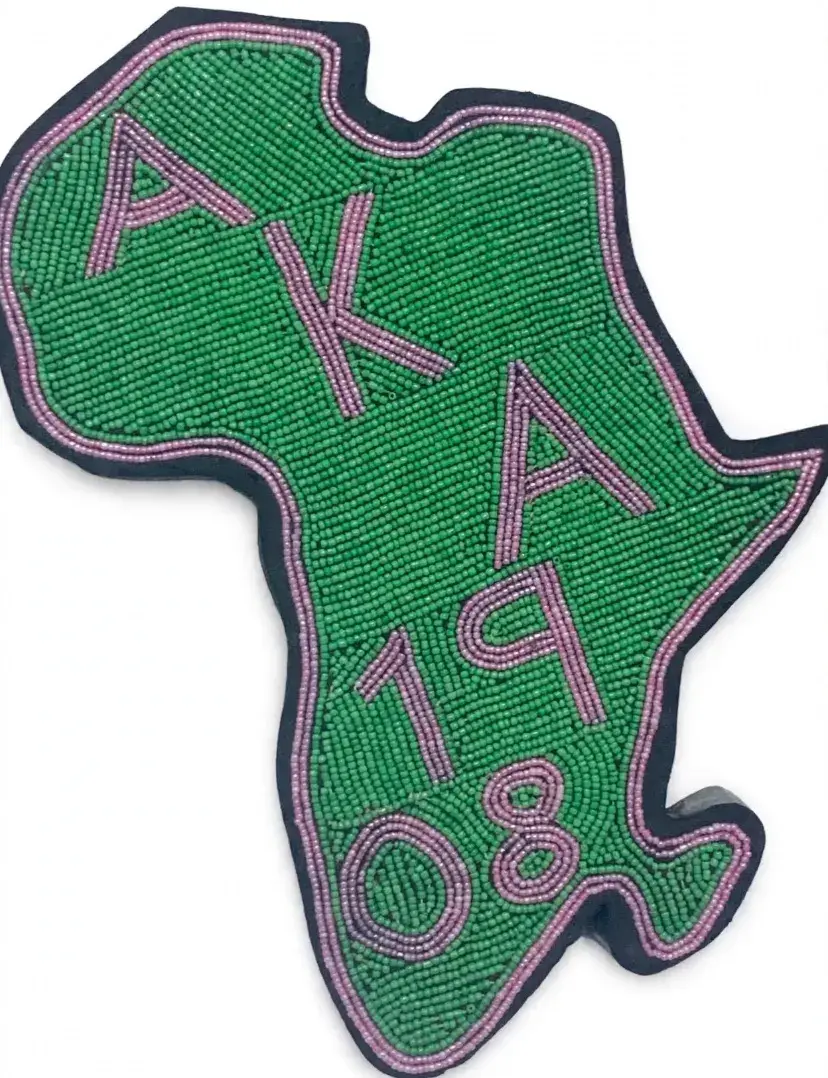 Beaded Africa Map Wall Art, Green and Pink, Greek Letters