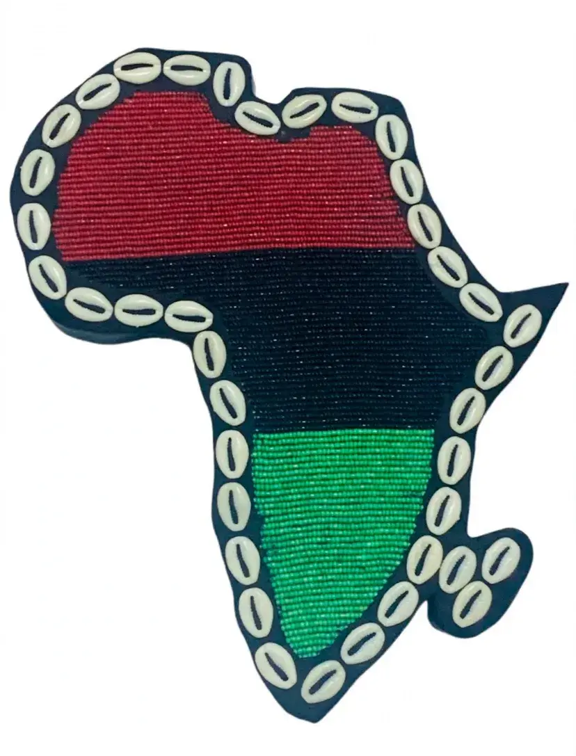 Beaded Africa Map Wall Art, Pan African Flag Colours