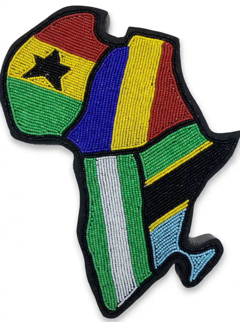 Beaded Africa Map Wall Art, Four African Flags, Ghana