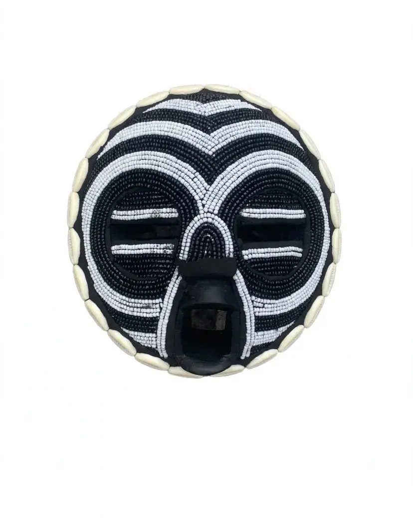 Zebra Stripe Beaded Wall Mask, Black and White, Ghana