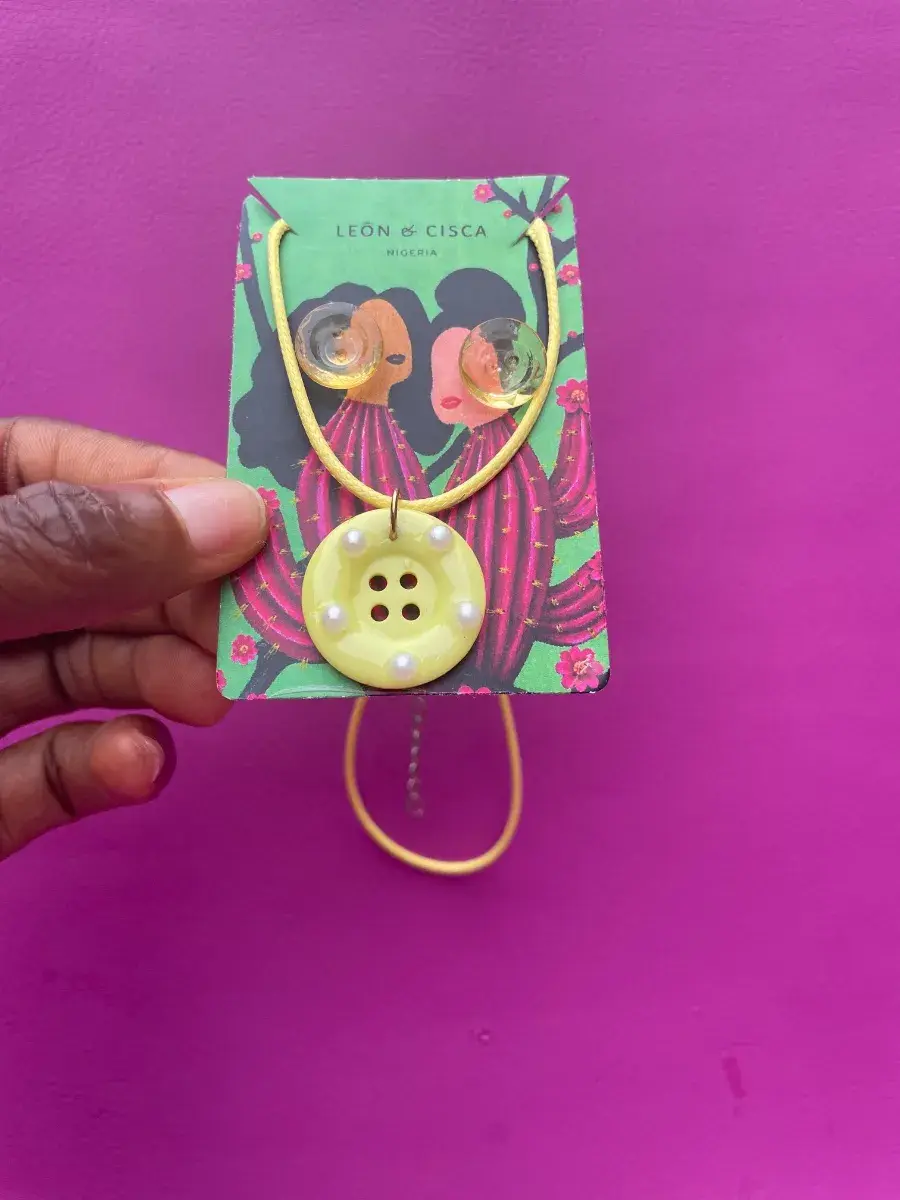 EHC Yellow Button Necklace and Stud Earring Set