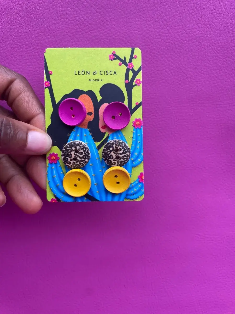 EHC Wooden Button Studs, Pink, Yellow or Animal Print