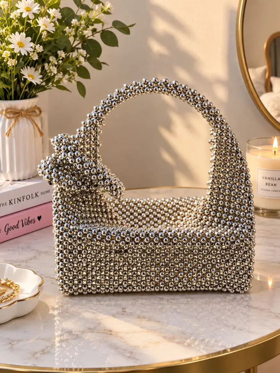 Ella Silver Beaded Handbag