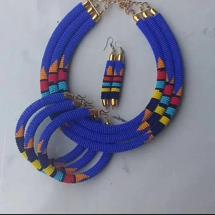 Royal Blue Maasai Beaded Necklace, Bracelets & Earrings Set