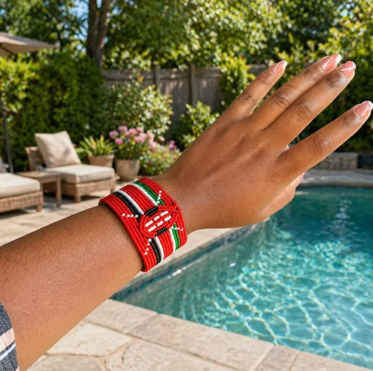 Kenyan Flag Beaded Cuff Bracelet, Red or Green, Handmade