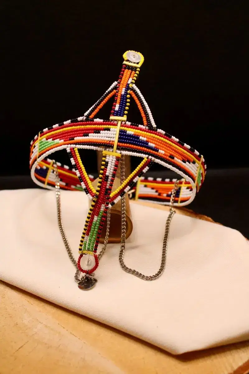 Maasai Beaded Headpiece, Multicolour Glass Bead Crown