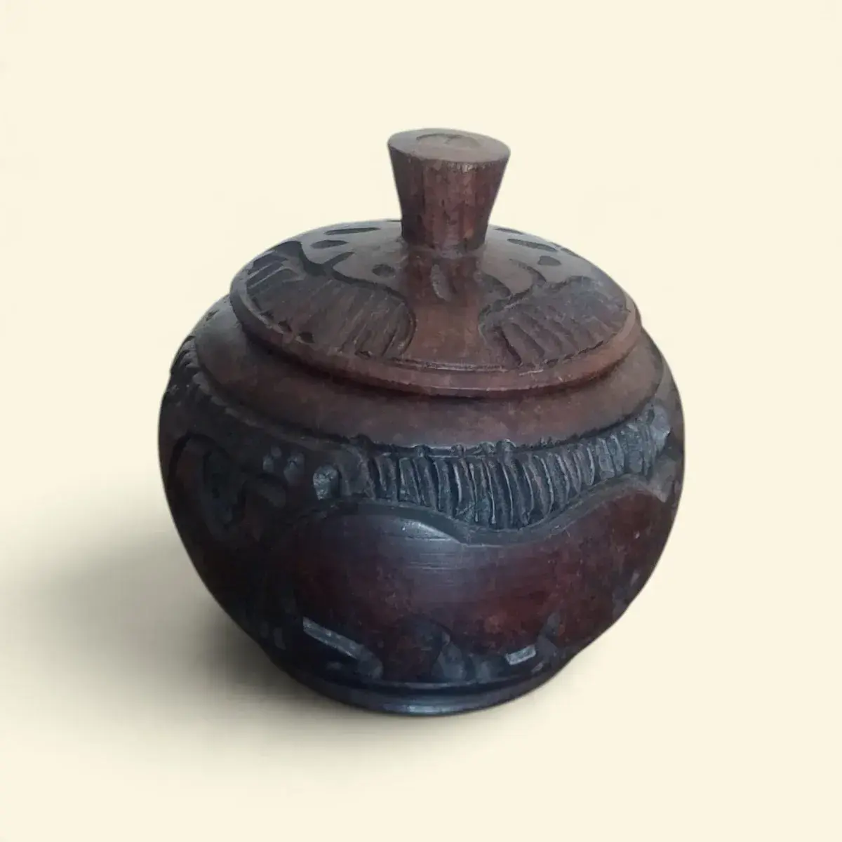 Carved Wooden Sugar Pot with Lid