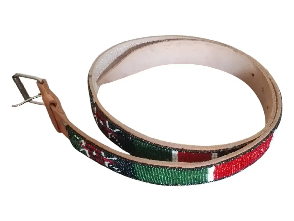 Kenyan Flag Beaded Leather Belt