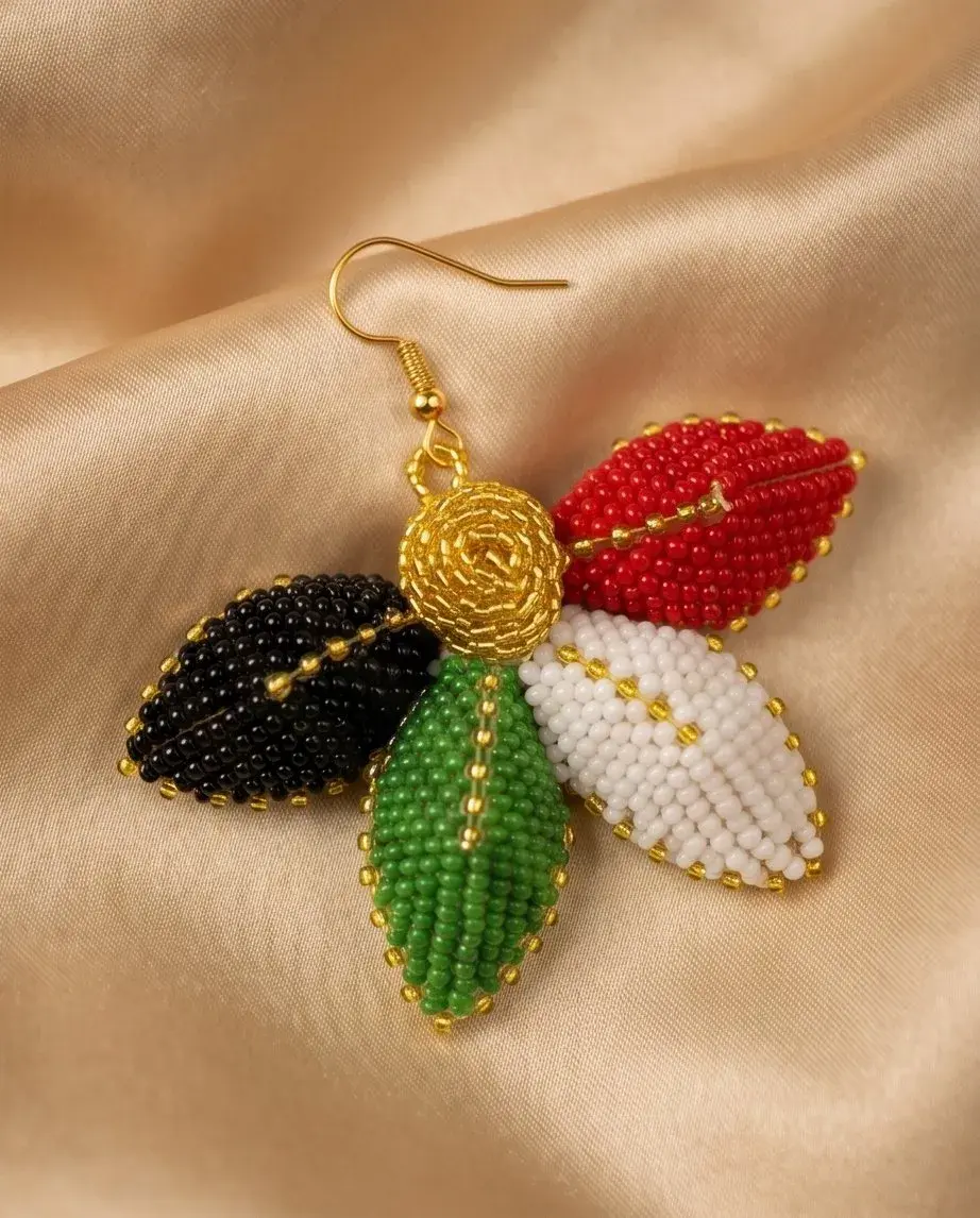 Half Flower Beaded Drop Earrings, Kenya Flag Colours