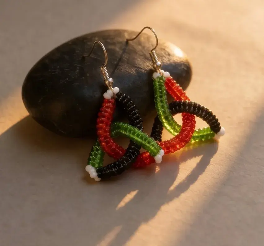 Infinity Knot Beaded Earrings, Kenya Flag Colours