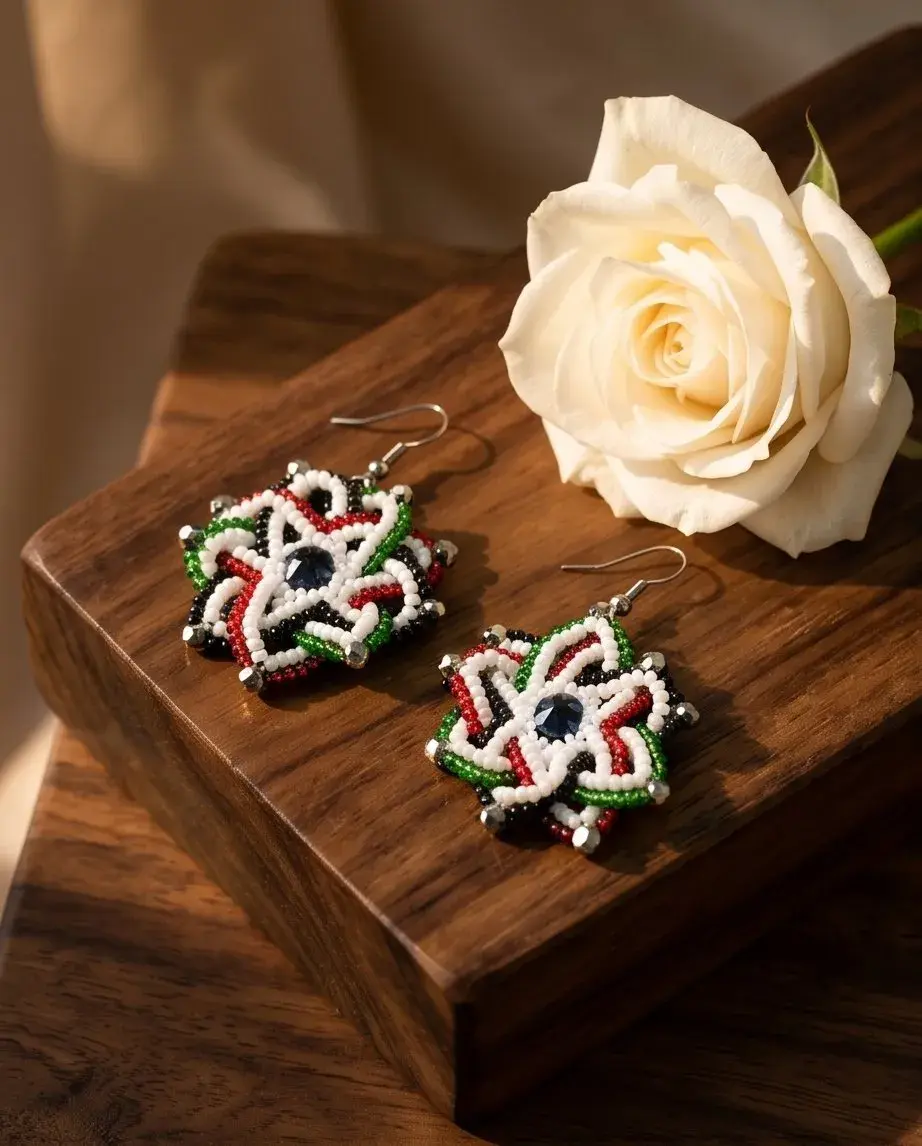 Beaded Flower Earrings, Kenyan Flag Colours, Handmade