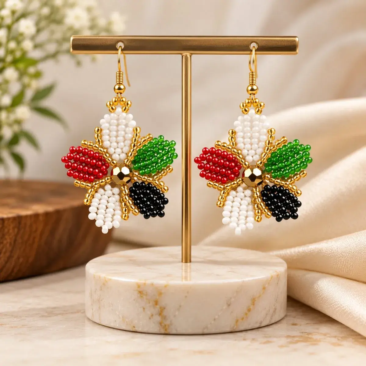 Nuru Bloom Earrings, Kenyan Flag Colours, Handmade