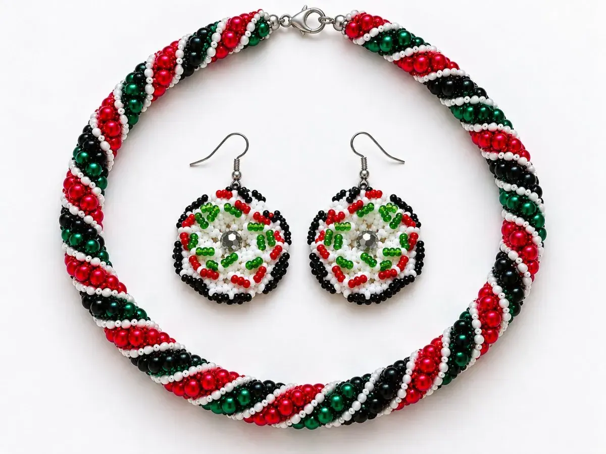 Fahari Necklace and Earring Set, Kenyan Flag Colours