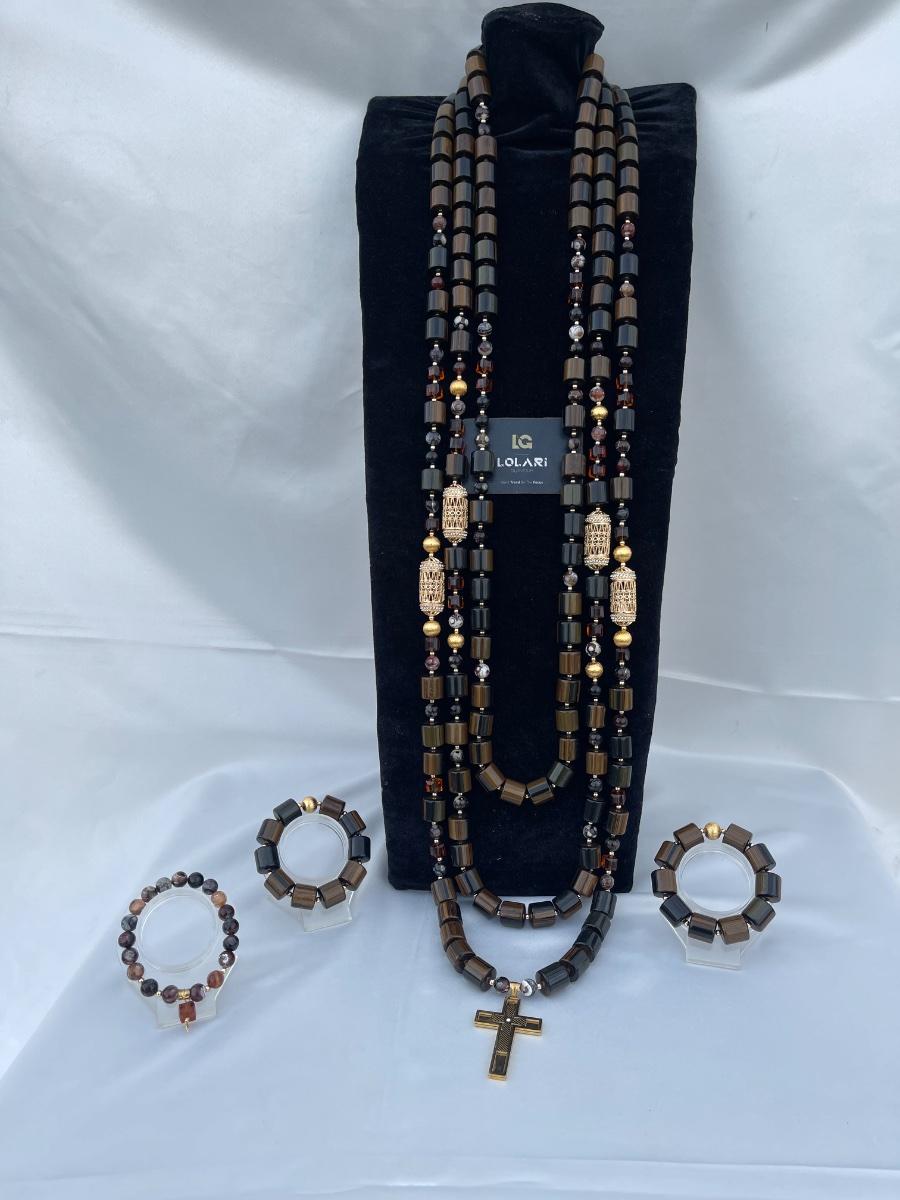Agbada Beads Set for Men – Handmade Brazilian Coral & Gold Bead Necklace and Bracelet Set