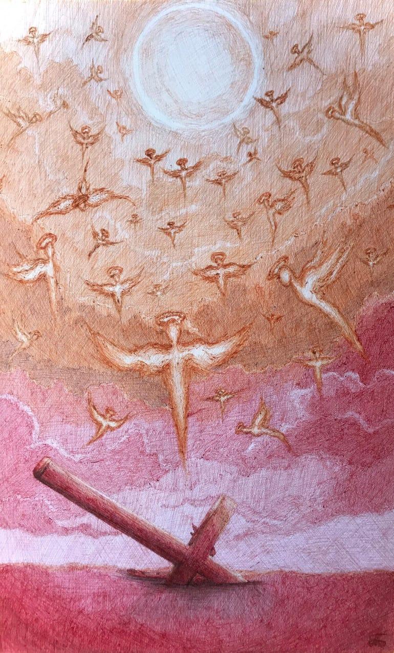 Martyr – Original Ink Drawing on Needlepoint Paper | African Spiritual Art by Art of Chine Kosi