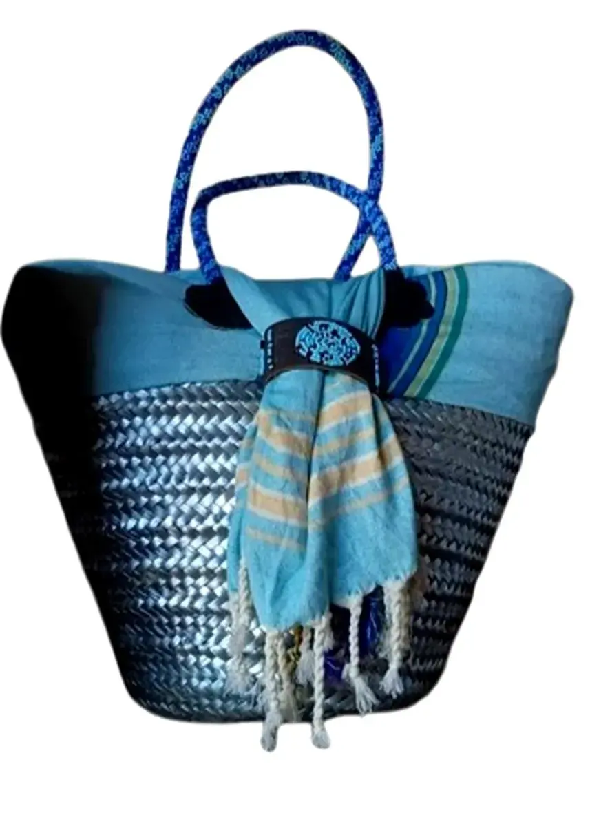 Turquoise Tide Woven Basket Bag with Scarf, 45cm