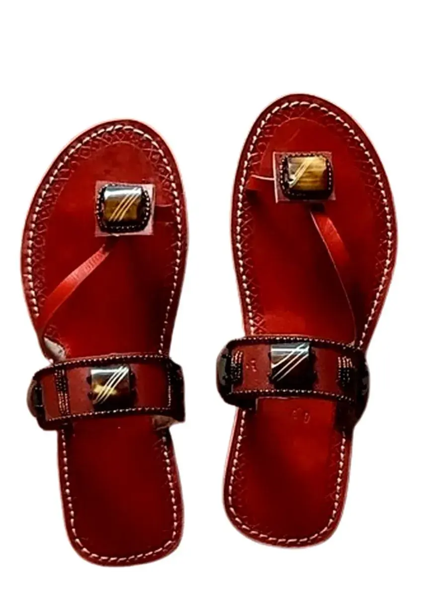 Tiger's Eye Leather Toe Post Sandals, Handmade in Kenya