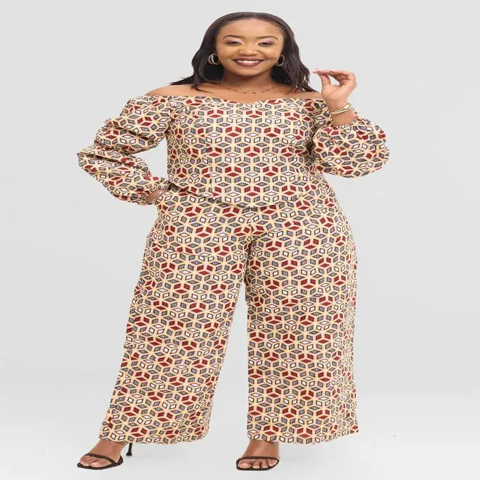 Prism Lattice Ankara Set, Off Shoulder Top and Trousers