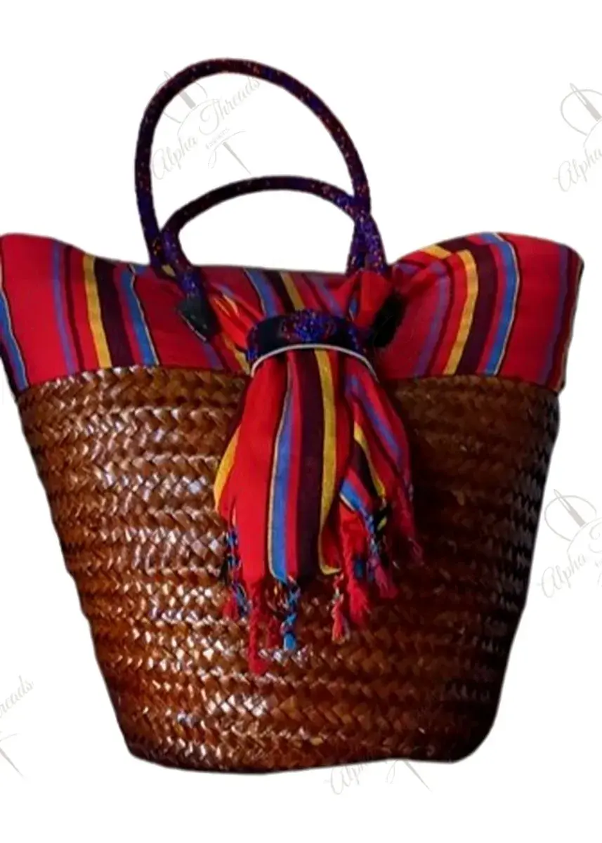 Sunset Stripe Woven Basket Bag with Scarf, 45cm